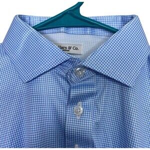 Collars & Co Polo Shirt Mens M Blue Houndstooth Dress Collar Office Preppy NEW